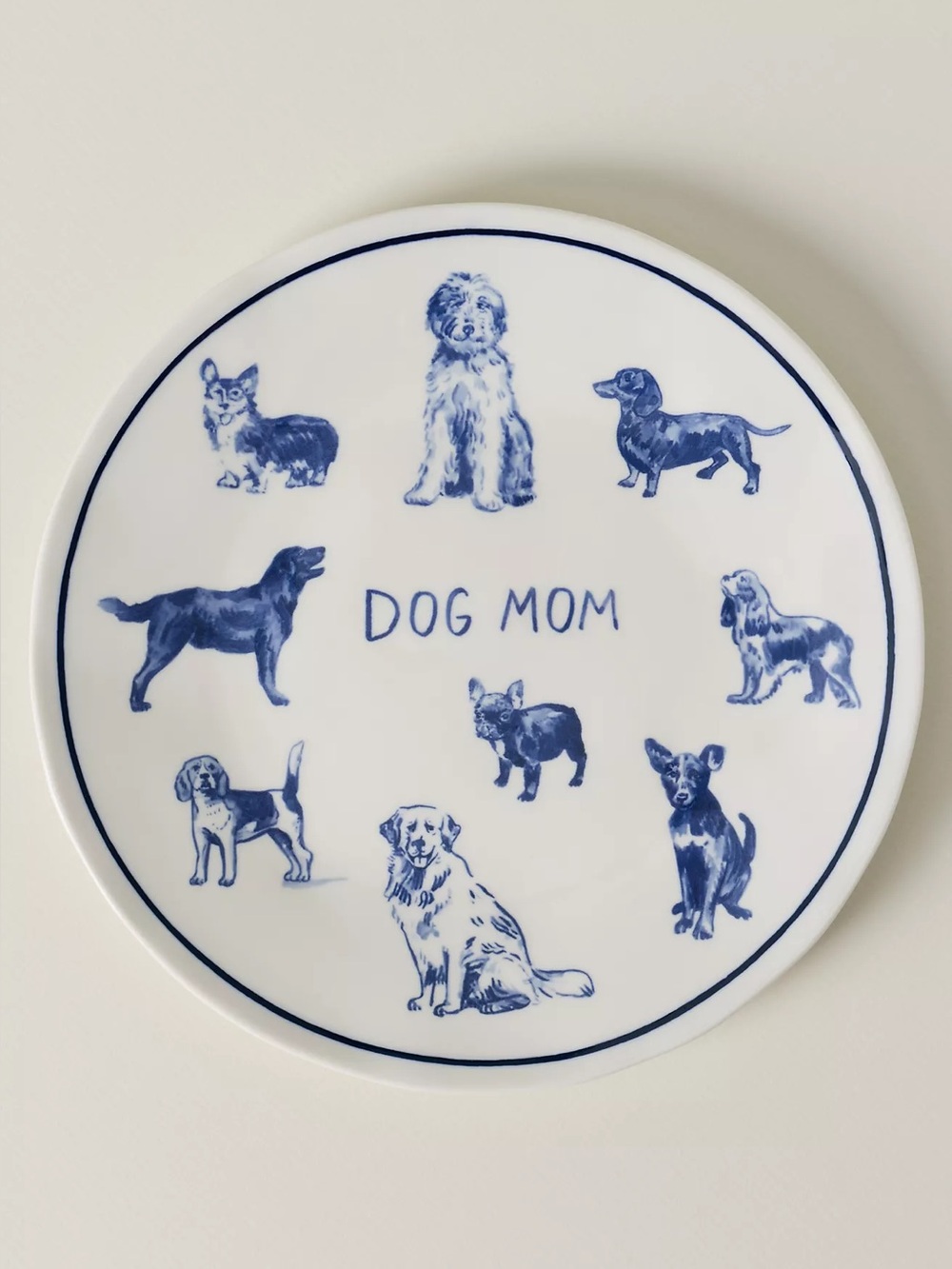 Molly Hatch Stoneware Dog Mom 8.25”
Dessert Plate Blue/White Sold Out New in Box